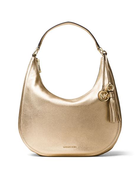 lydia michael kors gold|Michael Kors Lydia Large Leather Hobo Bag .